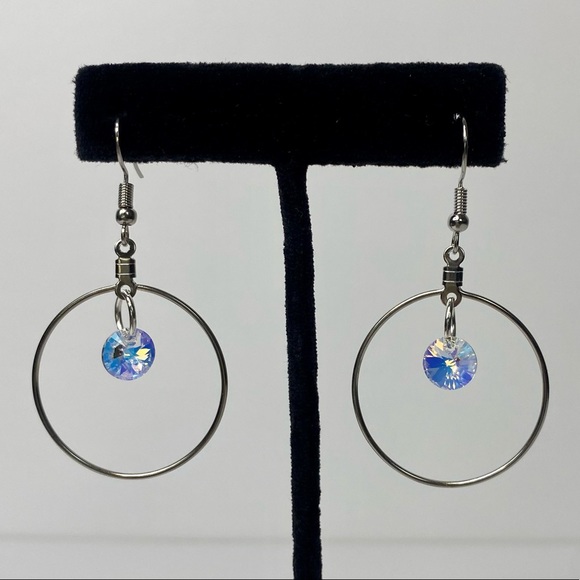 Handmade AB Swarovski Crystal Pendent Dangle Earrings NEW - Picture 1 of 4